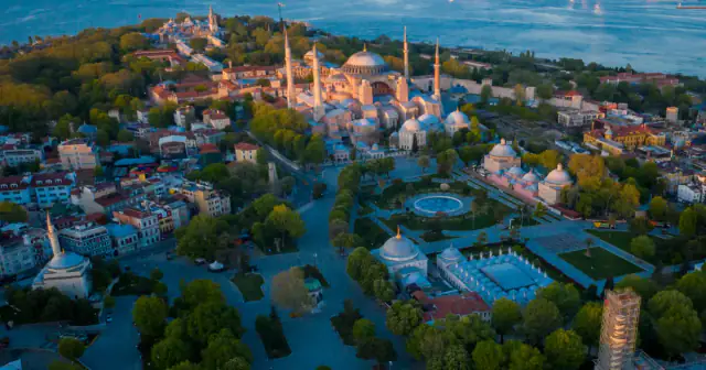Aerial view of Hagia Sophia and the historic Old City
